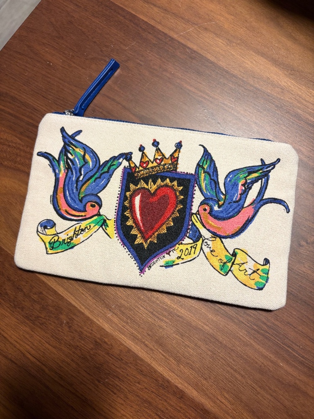 Brighton 2019 heart / dove canvas zippered pouch